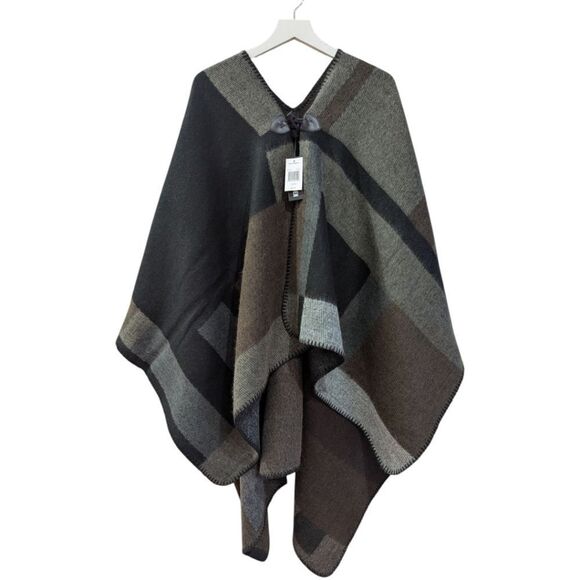 Steve Madden Mondrian Colorblocked Capelack Black & Gray Poncho OSFM NWT - Picture 3 of 6